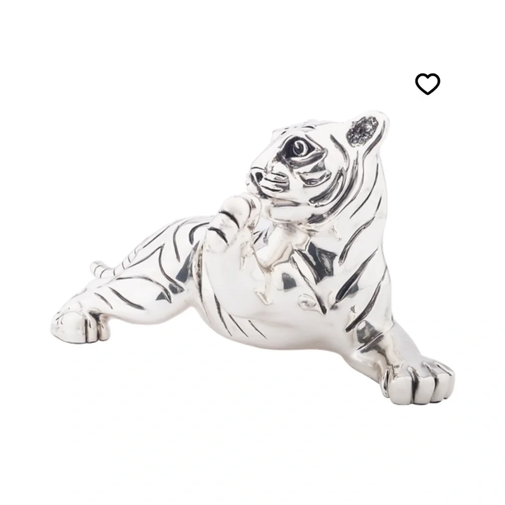 Official D’Argenta Silver Bengal Tiger Cub Statue artist Ricardo del Rio.mint